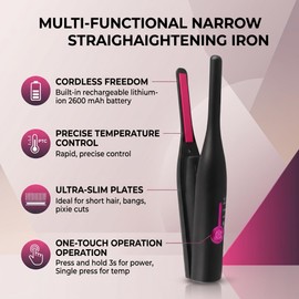 LICAEVEY Pencil Flat Iron, PTC Fast Heating Cordless Hair Straightener with Ultra Thin Plates for Short Hair Bangs Pixie Cuts (Black)