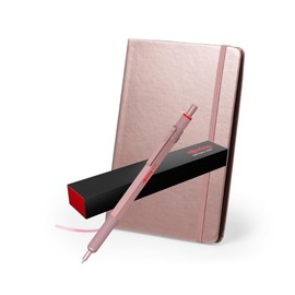 rOtring 600 Metallic Ballpoint Pen + Notebook | Medium Point | Rose Gold Barrel with Non-Slip Knurled Grip | Refillable