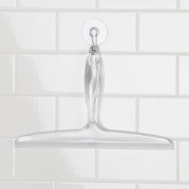 iDesign Plastic Bath Squeegee for Glass with Suction Hook Holder – 12", Clear
