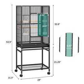 YITAHOME 53.9 inches Metal Bird Cage for Parakeets: Large Parrot Cages with Seed Catcher & Birdcage Cover with Rolling Stand & Brakes for Lovebirds Cockatiels Pigeon Finches, Black