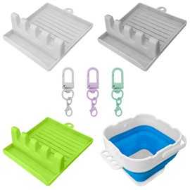 GLSJA 3 Pack Paint Brush Holder with Foldable Bucket - Portable 3-Color Brush Organizer Set Includes Keychains & Square Carry Pail - Perfect for Artists, Students & DIY Painters