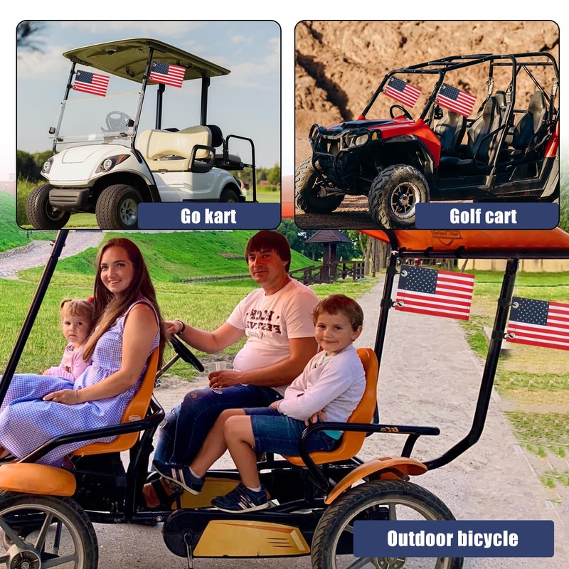 TRINKA 2 Pack Golf Cart American Flag with Elastic Straps,