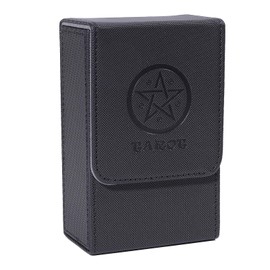 GLOBLELAND Black Tarot Card Case 5.39x3.35 Inch Fold Top Tarot Cards Holder Imitation Leather Tarot Card Box for Standard Size Tarot Cards (3.03x1.67 inch)