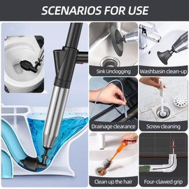 Toilet Plunger Heavy Duty, 13 Piece Toilet Plunge Blaster, Drain Snake Hair Drain Clog Remover High-Pressure Air Plungers for Bathroom, Unclog Toilet, Clogged Sink Pipes and Refrigerator