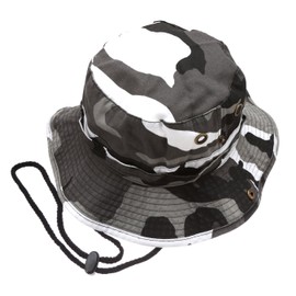 Summer Outdoor Boonie Hunting Fishing Safari Bucket Sun Hat with Adjustable Strap(City Camo,SM)