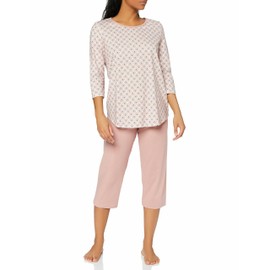 CALIDA Lovely Nights Women's 3/4 Pyjamas 100% Organic Cotton with Fabric-Covered Elastic Waistband, Rose Bud