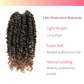 The BOHOBABE Pre-twisted Passion Twist Crochet Hair 10 Inch Short Pre-looped Crochet Passion Twist Braiding Hair 2 Packs (T27)