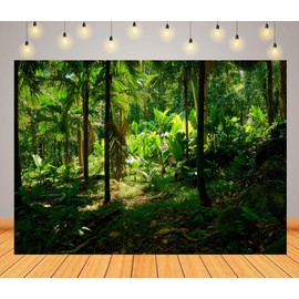 CORFOTO 7x5ft Tropical Forest Backdrop Jungle Forest Photography Backdrop Rainforest Green Natural Scenery Background Safari Theme Party Decoration Photo Banner Props