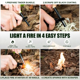 Nihtdoy Ferro Rod Fire Starter – Carbon Steel Striker & Compass-Integrated Wooden Handle | Flint and Steel Survival Tool for Camping, Hiking, Emergency