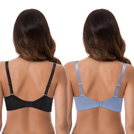 Curve Muse brasier reductor de talla grande para mujer, sin forro, con aros, cobertura completa, paquete de 2 o 3 unidades, Negro, azul claro (2 unidades), 34D