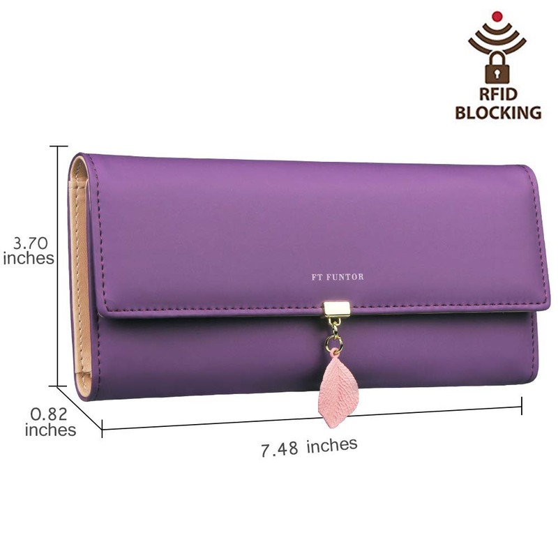 FT FUNTOR PU Leather Wallet for Women RFID Blocking Ladies