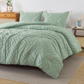 Andency Sage Green King Comforter Set, Boho Soft Fluffy Warm Lightweight Bedding Comforter Sets for King Bed, 3 Pieces Light Green Chevron Tufted Aesthetic Microfiber Lightweight Comforter Set