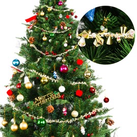 Fowecelt Christmas Tree Beads Garland - 20 Feet Clear Crystal Acrylic Iridescent, Gold Bead Garland for Christmas Tree, Twist Bead String Hanging Beads for Wedding Party Decoration