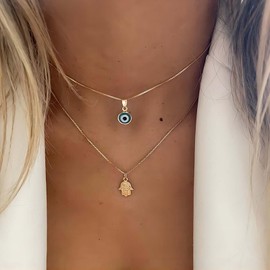 Vacaonio Gothic Layered Evil Eye Choker Necklace Hamsa Pendant Necklace Gold Hamsa Hand Necklace Luck Eye Necklace Chain Turkish Eye Collar Necklace Jewelry for Women