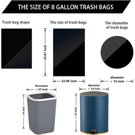 8 Gallon Trash Bags 120 Count Black Drawstring Trash Bags Thick Garbage Bags for Office Kitchen Home Plastic Trash Bags 22.06'' x 25.61'' (Black, 8)