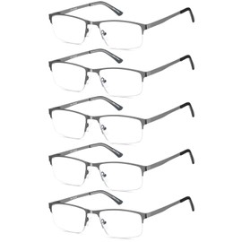 EYECEDAR 5-Pack Reading Glasses for Men Blue Light Blocking Gunmetal Gray Metal Half Frame Spring Hinges Readers Glasses Mens Readers 3.0