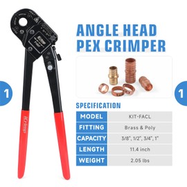 iCrimp KIT-FACL PEX Crimping Tool Kit for Crimping & Removal 1/2-in, 3/4-in, 1-in PEX Copper Crimp Ring, with PEX Tubing Cutter, Corner Operation Friendly
