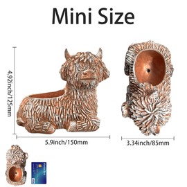 KYIEN 2Pcs Cute Highland Cow Planter Small Adorable Scottish Resin Flower Pot for Succulents Decorative Gift with Drainage Hole Farmhouse Home Decor for Plant Lover (Brown 5.9" L x 3.3" W)