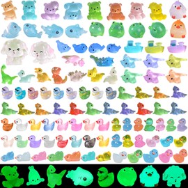 230 PCS Luminous Mini Resin Animals Miniature Animals Figurines to Hide Glow in The Dark Tiny Ducks Frog Shark Bear Dinosaur for Party Favors Bag Fillers Garden Decor