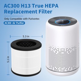 2 Packs AC300 Replacement Filter Compatible with Purivortex AC300 Air Cleaner Purifier White/Black, 3 in 1 Filtration with H13 True HEPA, Activated Carbon Filter，2 Pack Filter + 8 Aroma Pads