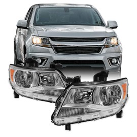 AKKON - Fits 2015-2022 Chevy Colorado Halogen Type Headlights Driver Left+Passenger Right Pair Chrome Clear Headlamp