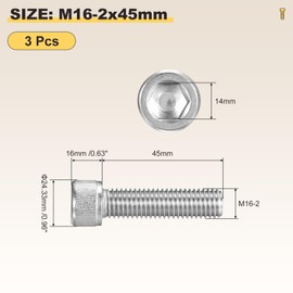METALLIXITY Socket Head Cap Screws(M16-2x45mm)3Pcs, 304 Stainless Steel Allen Socket Drive Metric Fully Threaded Oxide - Hex Screw UNC Coarse Thread, Silver