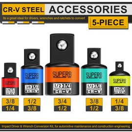 Aiourx 5-Piece Impact Socket Adapter Set, 1/4", 3/8", 1/2" Socket Converter&Reducer, Cr-V Steel, Impact Driver & Wrench Conversion Kit, for Automotive Maintenance and Construction Engineering