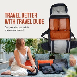Travel Dude Compression Packing Cubes for Travel Made from Plastic Bottles | Bag Organiser for Backpacking, Suitcases & Bags | Travel Organiser for Clothes & Shoes (7 pieces, Burnt Orange)