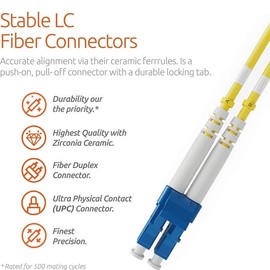 BEYONDTECH Single Mode Fiber LC to SC Fiber Patch Cable OS1 9/125 Duplex - 150m (492,ft) - OS1 9/125 / 3.0mm LSZH - Available in Lengths 50M-300M - TAA Compliant