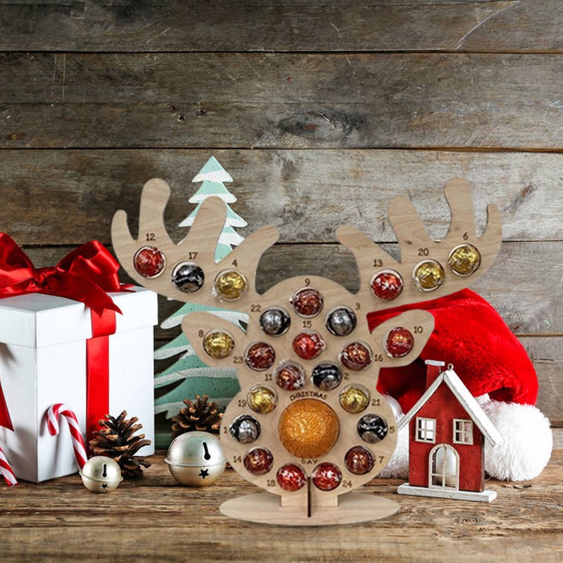 Christmas Advent Countdown Calendar Wooden Xmas Tree Deer Head Shaped