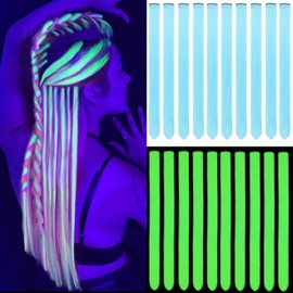 Orgwigs Light Blue Hair Extensions Clip-in Synthetic Colored for Kids 18inch 10pcs Glow in the Dark Pieces