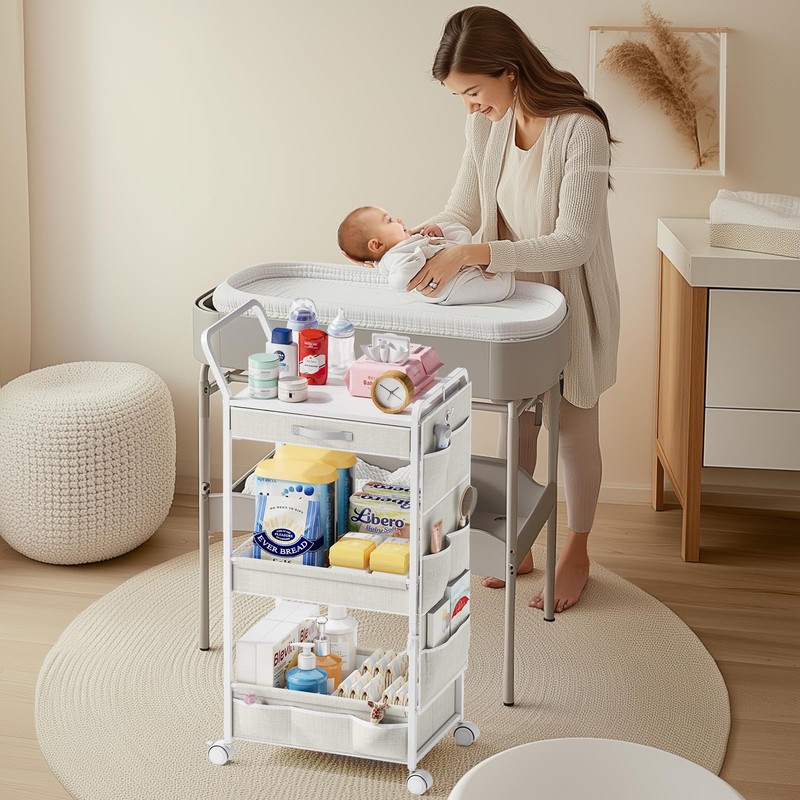 BBLIKE 3-Tier Diaper Caddy Organizer - Rolling Utility Baby Cart