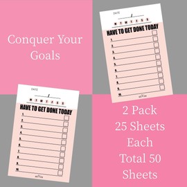 NIIVIIN To Do List Planner - College Must Haves, Teacher Note Pad, ADHD Daily Planner, Have To Get Done Today To Do Pad, Pink Notepad, 4" x 6", 2 Pads (25 Tear-Off Sheets Each)
