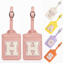 Yintry 26 Letter PU Leather Luggage Tags Privacy Protection with Name ID Card Quickly Spot Luggage, Bags and Suitcases Waterproof Travel Essentials,2 Pack