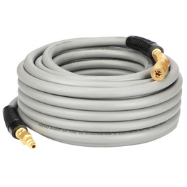 YOTOO Heavy Duty Rubber Air Hose 3/8-Inch by 50-Feet, 300 PSI Air Compressor Hose with 1/4" Industrial Swivel Solid Brass Quick Coupler, Plug and Bend Restrictors, Gray