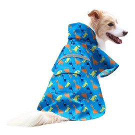 NACOCO Large Dog Raincoat Adjustable - Pet Dinosaurs Water Proof Clothes Lightweight Rain Jacket Poncho Hoodies with Strip Reflective Blue (M, Blue Dinosaur)