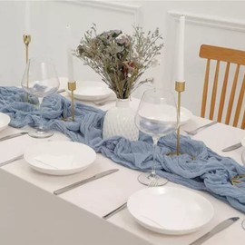 Blue Bohemian Style Table Runner, Polyester Table Cloth, Wrinkle Gauze, Multifunctional, Rustic and Elegant, Perfect for Weddings, Candlelight Dinners, Birthday Parties