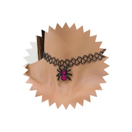 Atentuyi Punk Rock Gothic Black Tattoo Choker Stretch Necklace Goth Cz Spider Pendant Necklace Pink Crystal Necklace Vintage Short Collar Necklace Jewelry for Women and Girls