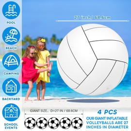 Libima 27 Inch Giant Inflatable Volleyball Large Inflatable Beach Volleyball Inflatable Sports Balls White Volleyball Beach Pool Games Toys for Outdoor Activity Games Sports Themed Party (4 Pcs)