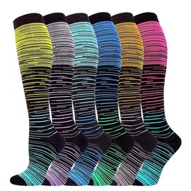 SHYL~JIER Compression Stockings for Men and Women, Compression Socks, Support Stockings (15-20 mmHg), Running Stockings, Compression for Sports, Flight, Running, Hiking, Travel, Cycling, 6 Pairs