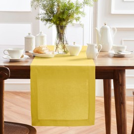 Solino Home Linen Yellow Table Runner 90 Inches Long - Sonoma, 100% Pure Linen Prewashed Dining Table Runner 14 x 90 Inch Ideal for Wedding, Spring, Easter