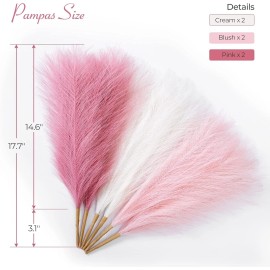 Serwalin Pampas Grass Pink Decor 17.7 Inch 6pcs, Faux Pampas Grass Home Decor