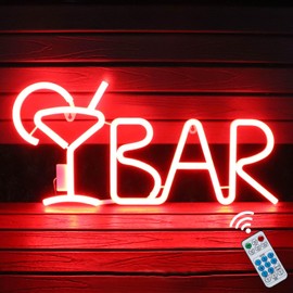 iKefe Remote LED Bar Sign Neon Light up Beer Cocktail for Wall Decor Art/USB & Battery Powered LED Bar Letters Light for Bedroom, Business, Nightclub, Women, Pub, Bistro, Valentines Decorations (Red)