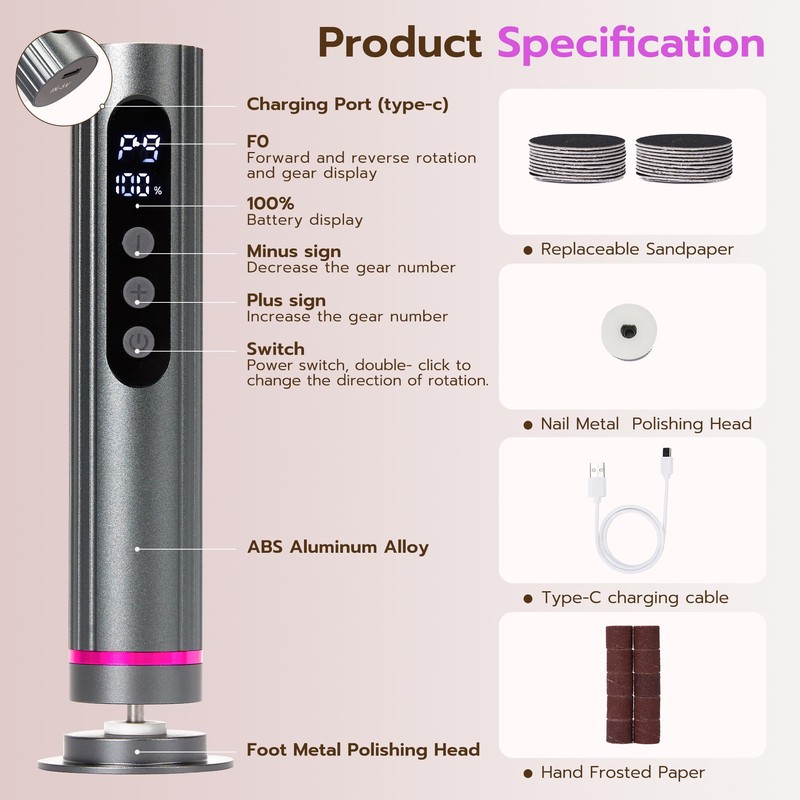 Electric Foot Callus Remover, Adjustable Speed Rechargeable Foot Sander Pedicure