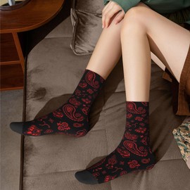 BIOOSTUB Red On Black Paisley Socks For Women Men Soft Breathable Novelty Crew Socks Athletic Socks Funny Crazy Dress Socks