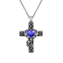 KunBead Jewelry September Birthstone Cross Urn Ashes Pendant Memorial Keepsake Crystal Necklace for Cremation Ashes into Necklace for Women Men