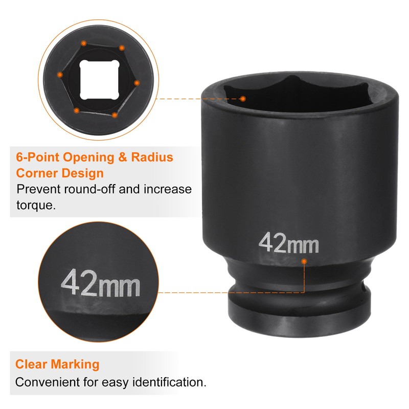 sourcing map 6-Point Impact Socket 3/4" Drive 42mm Metric 40Cr