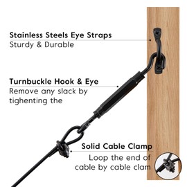 Durable Anti Sag Gate Kit for Wooden Fence Repair, 1 Pack Anti-Sagging Gate Hardware Kit，Anti-Sag Gate Support Cable Kit for Exterior Use，Black Plated