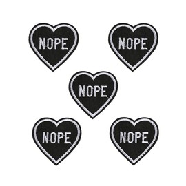 Acxico 5Pcs Nope Black Heart Iron-On/Sew-On Embroidered Patch, Gothic Punk Goth Alternative