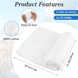 2 Rolls Cotton Roll for Cosmetic Application Product Removal 2.2 lb High Absorbent Soft Pure Cotton Ball Multipurpose Use for Makeup Remover Salon Beauty Baby Care